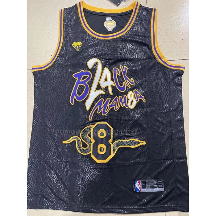 Camiseta Kobe Bryant NO 8 24 Los Angeles Lakers Black Mamba Snakeskin Negro